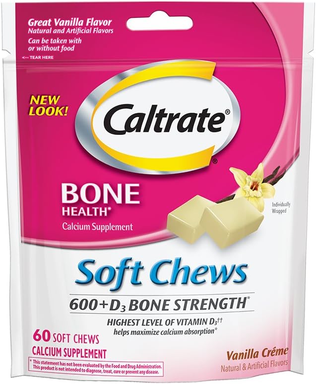 Caltrate 600 + D3, Wapń i witamina D3 Suplement Soft Chews, 600mg (Vanilla Crème Flavor, 60 Count)