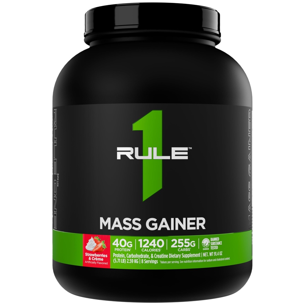 Zasada 1 Mass Gainer - Wysoka Calorie Weight Gain Formuła z 1,220 + Calories, 250g + Complex Carb Blend, 40g All- Whey Protein Per Serving (8 Służenia, Truskawki i Crème)