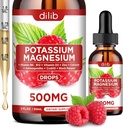 Potasu Magnezu Citrate Supplement, Płynny Magnezu Citrate Drops 500mg z Ashwagandha, Wapń, Cynk, Witamina D3, B6, B12, CoQ10 - Wegan 2 fl oz Malina Flavor