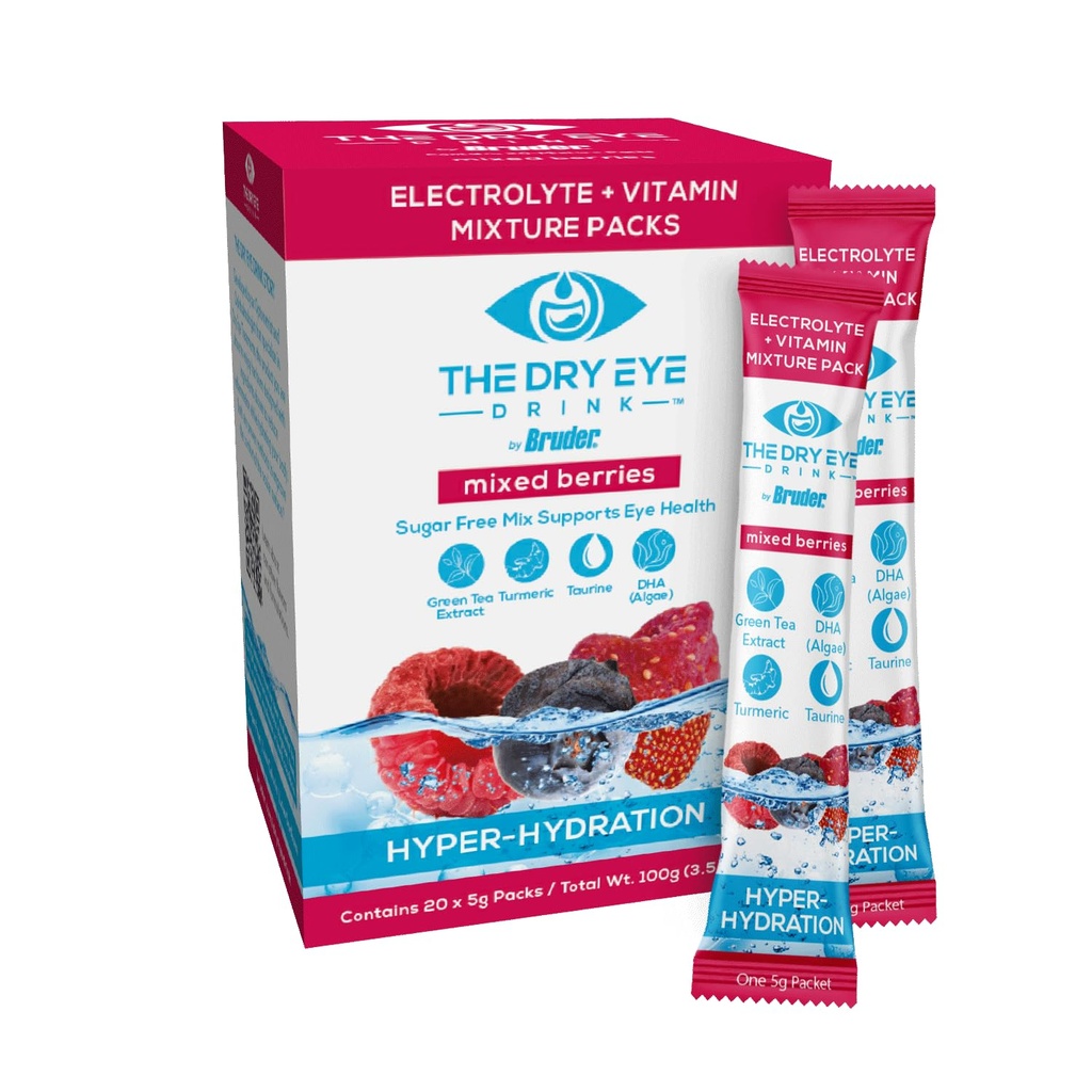 l Ultimate Hydration for Dry Eyes l Sugar-Free Electrolyte Powder Pakiety l Mieszane z witamin, zielonej herbaty, kurkumy, tauryny i DHA l 5g x 20 Pakiety (Mieszane jagody)