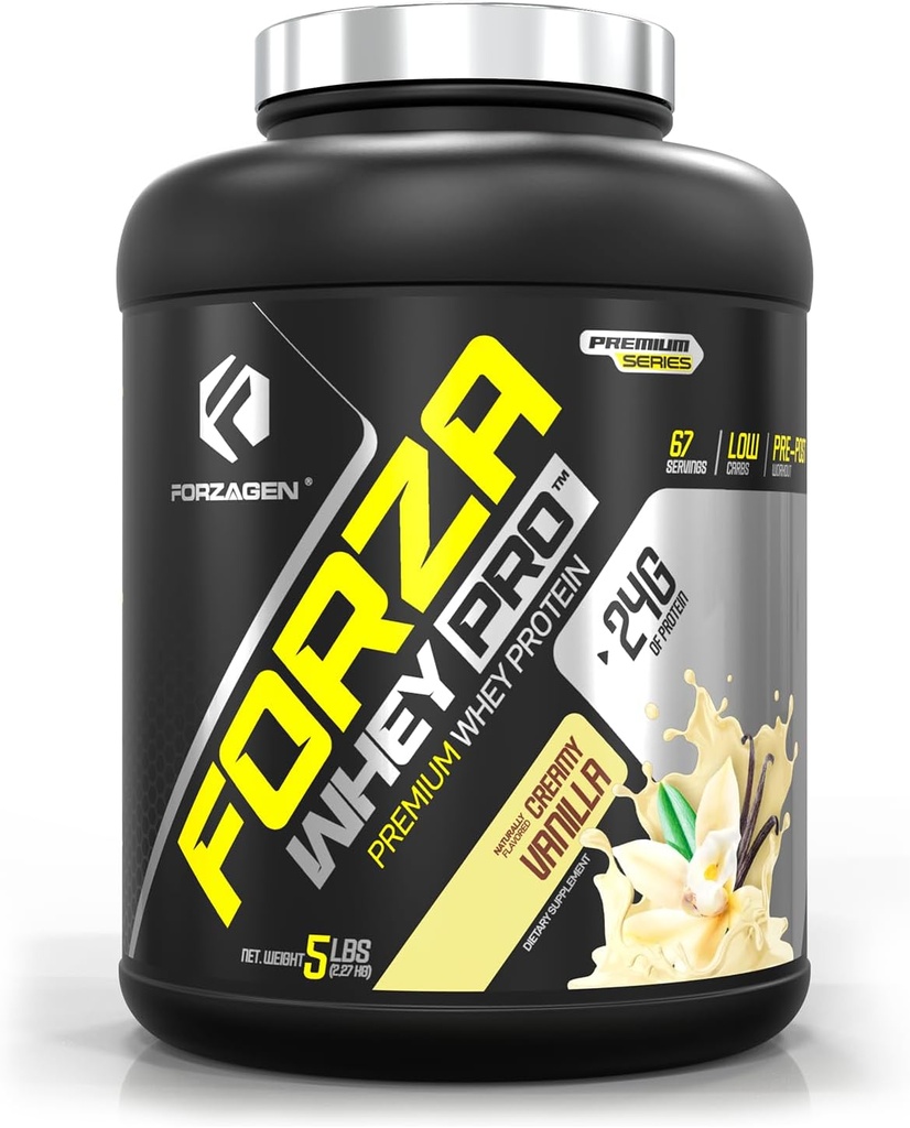 Forzagen Serwatka PRO Proszek protein niskokalorycznych 124; 24g białka na serwowanie, bez dodatku cukru, Gluten wolny, Premium serwatka do shakes & mix dla mężczyzn i kobiet, BCAA 124; Vanilla, 5 funtów. (67 Sług)