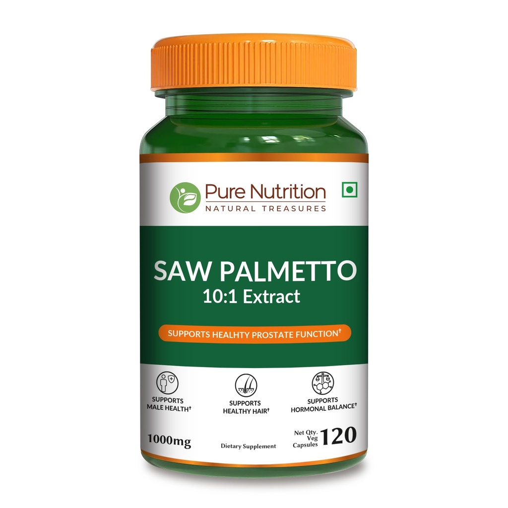 Pure Nutrition Saw Palmetto 10:1 Extract, 1000mg per Serving of 2 Caps | 120 Veg Caps | Prostate Support | Prostate Supplement for Men