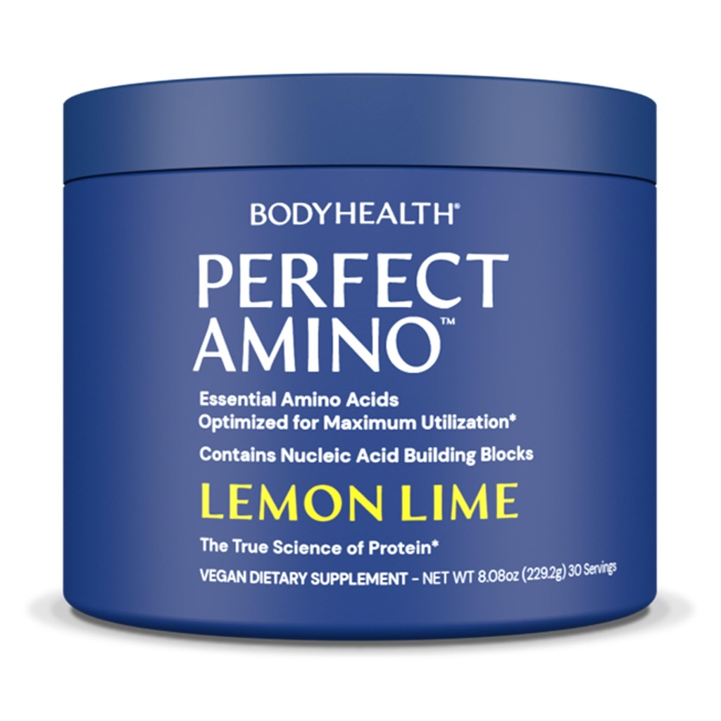BodyHealth PerfectAmino Proszek - BCAA i EAA Proszek do ćwiczeń przed i po - Amino Acid Energy Drink dla mężczyzn i kobiet do wsparcia Lean Muscle and Recovery - Lemon Lime - 30 Służenie