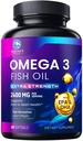 Omega 3 Fish Oil 2400 mg Suplement, zrównoważony sourced, Triple Force Omega- Suplement Softgels, Wsparcie zdrowia mózgu, EPA & DHA Fish Oil Fatty Acids Supplements, Gluten & GMO Free, 60 Softgels