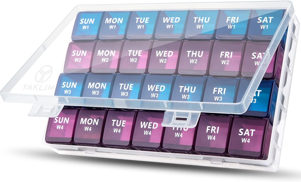 XL Monthly Pill Organizator 1 Czas w dniu, 4 tygodniowe Pill Case Comports, Yaklim Cotygodniowy Witaminy Organizator Bardzo duży, Pojemnik na leki dla Codzienne Pill Keeper