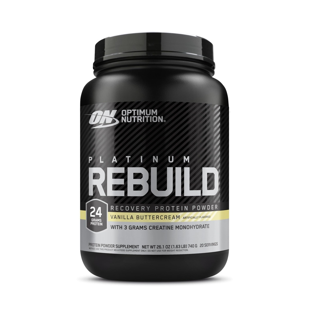 Optimum Nutrition Platinum Rebuild, Premium Mieszanka Platinum Protein Powder z kreatrem, Wanilia Buttercream, 20 Słupki