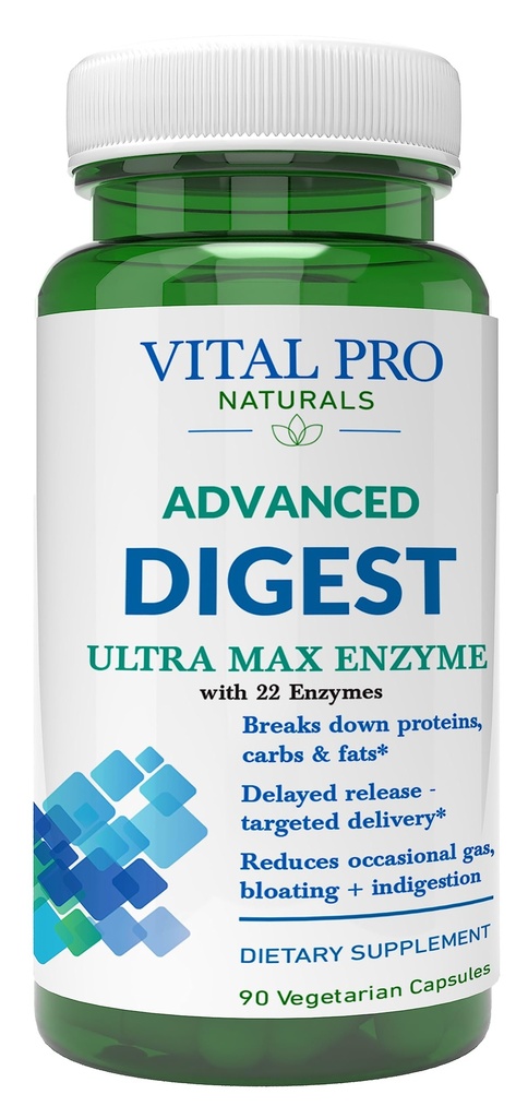 Vital Pro Naturals - Advanced Digest Natural Digestive Enzym Supports Podział białek, tłuszczu i węglowodanów i zmniejsza sporadyczne gazu, wzdęcia i niestrawności 90 Kapsułki