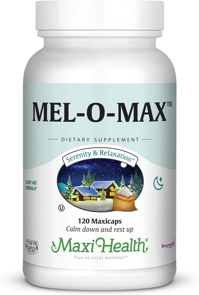 Maxi Health Mel-O- Max - Melatonina - z Valerian Root - Pomoc na sen - 120 kapsułki - Kosher