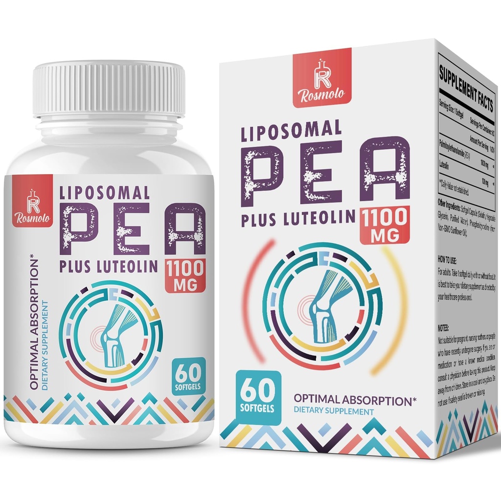 Liposomal Palmitoyletanolamid 1000 mg + Luteolin 100 mg, Groszek mikronizowany 99% Wysoko Oczyszczony - Zwiększona absorpcja i Biodostępność, 60 Softgels