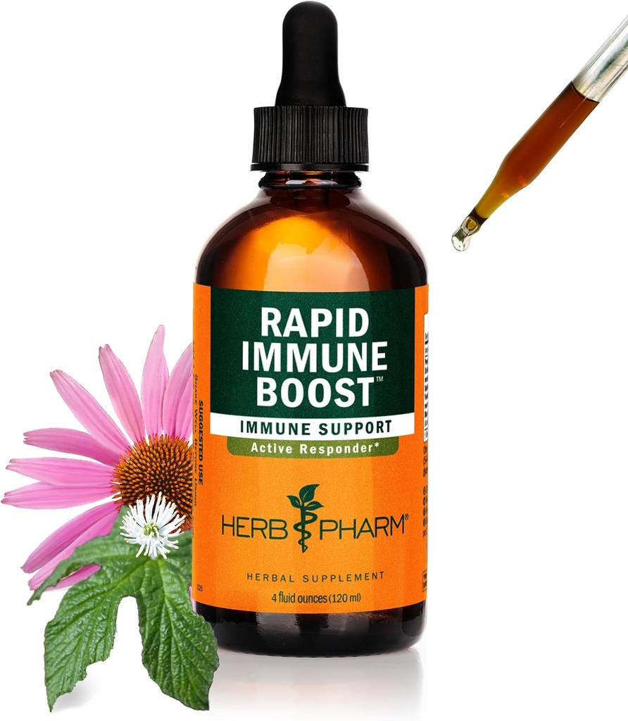 Herb Pharm Organic Rapid Immune Boost: Fast- Absorbing nalewka dla dorosłych, Echinacea nalewka z Goldenseal, Ginger Extract & Elderberry, Immune Supplement & Wellness Aid, 4 Oz