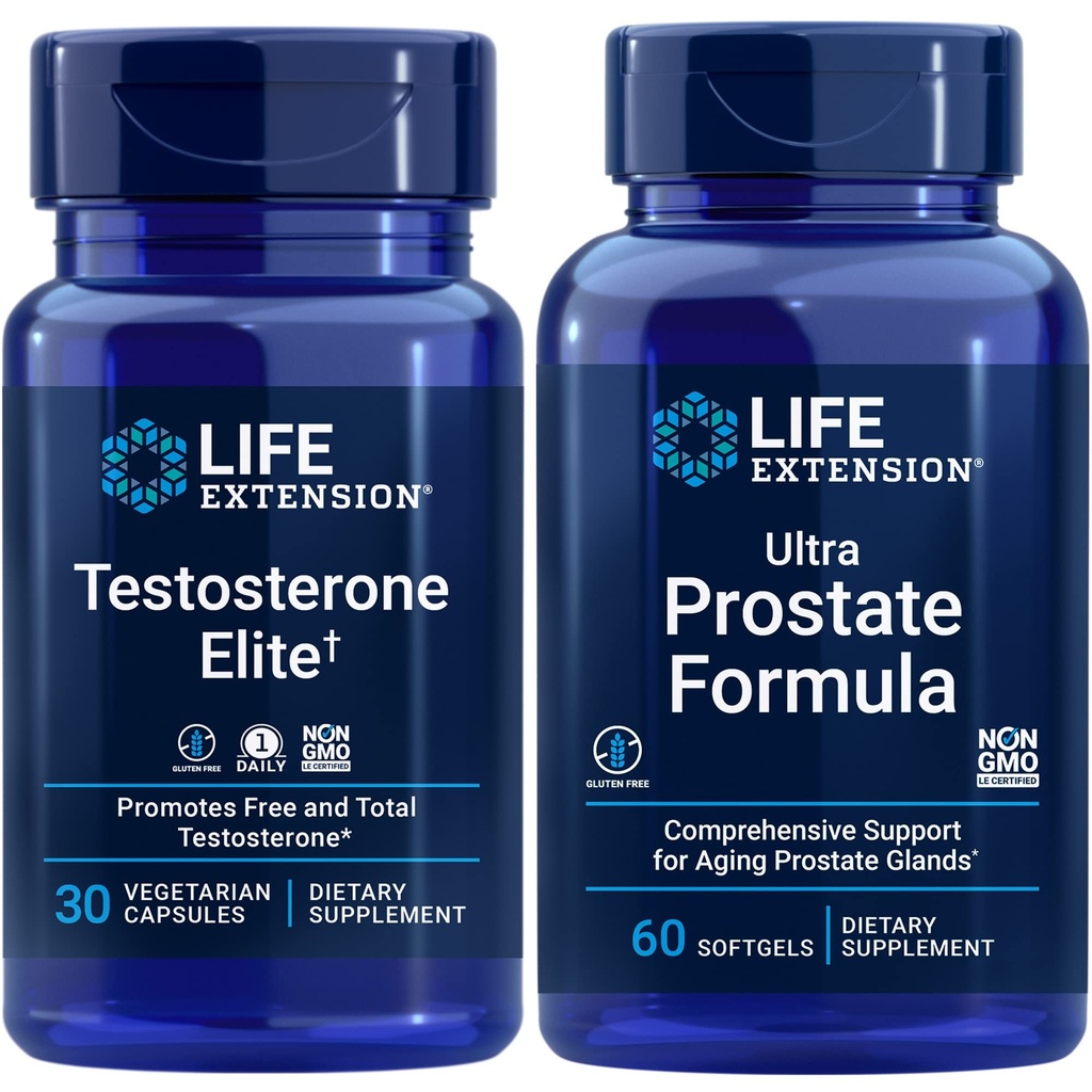 Przedłużenie życia Testosteron Elite, 30 Kapsułki wegetariańskie 124; Ultra Prostate Formuła, 60 softgeli 124; Zdrowa Prostate, Testosteron Wsparcie produkcji, Suplementy dla mężczyzn