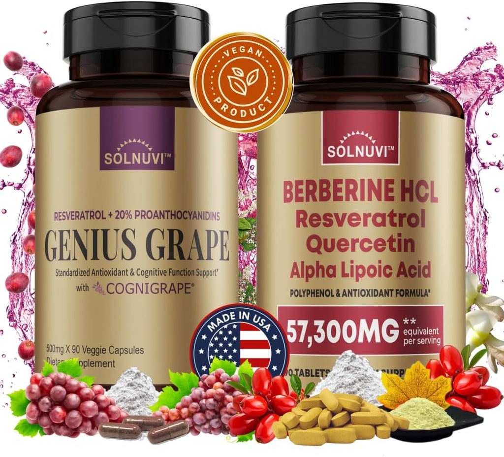 Neuro Defense Bundle: Berberine & Resveratrol Complex - Clinically Tested Cognigrap, Quercetin, Alpha Lipoic Acid - Brain Health & Antioksydant Support - Non-GMO, Gluten- free, Vegan Supplement