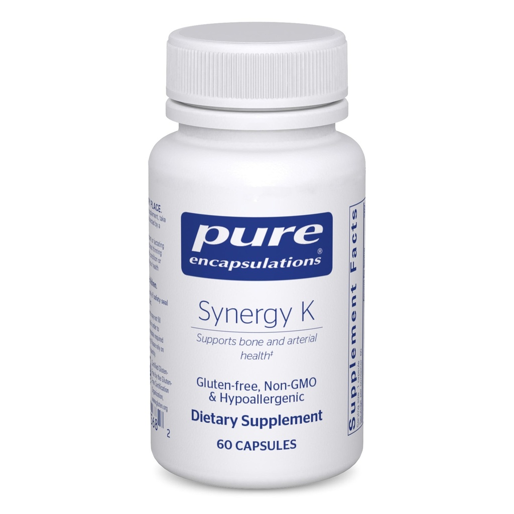 Pure Encapsulations Synergy K - z witaminą K1, K2 & D3 - Wspiera kości, naczynia krwi, elastyczność naczyniowa i wykorzystanie wapnia * - Zawiera Cholecalciferol - Gluten Free & Non-GMO - 60 Kapsułki