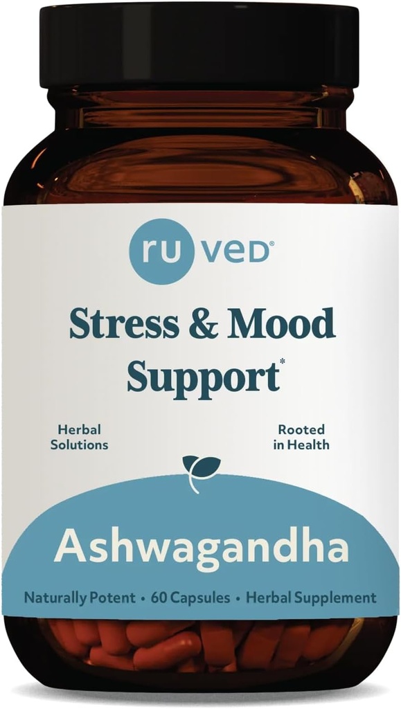 ruved Ashwagandha kapsułki - Organic Ashwagandha Root Extract Supplement for Men & Women, 500mg Per Pill for Adrener Health and Total Wellness - 60 Vegetarian Capplets (1 Hrabia)