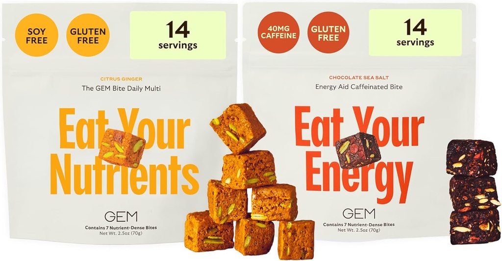 GEM Daily Superfood and Energy Support for Women & Men, Natural Whole Foods with Essential 20+ Whole-Food Vitamins, Minerals, superfoods, prebiotics, Clean Energy Variety Pack, 28 Servings