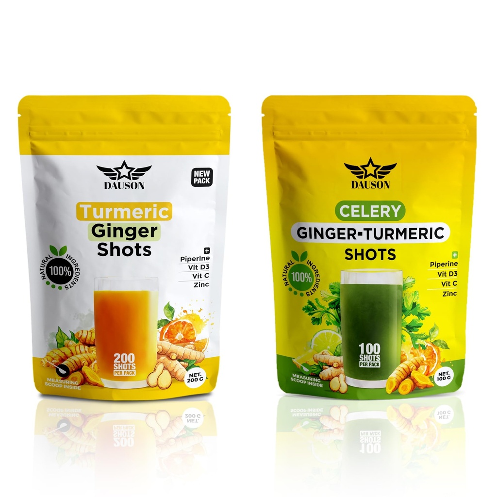 Turmeric Ginger Wellness Shots – 100 Servings – Blend with Piperine, Celery, Inulin, Lemon, Pineapple, Vitamin C, D3 & Zinc | Daily Detox & Gut-Friendly Powder
