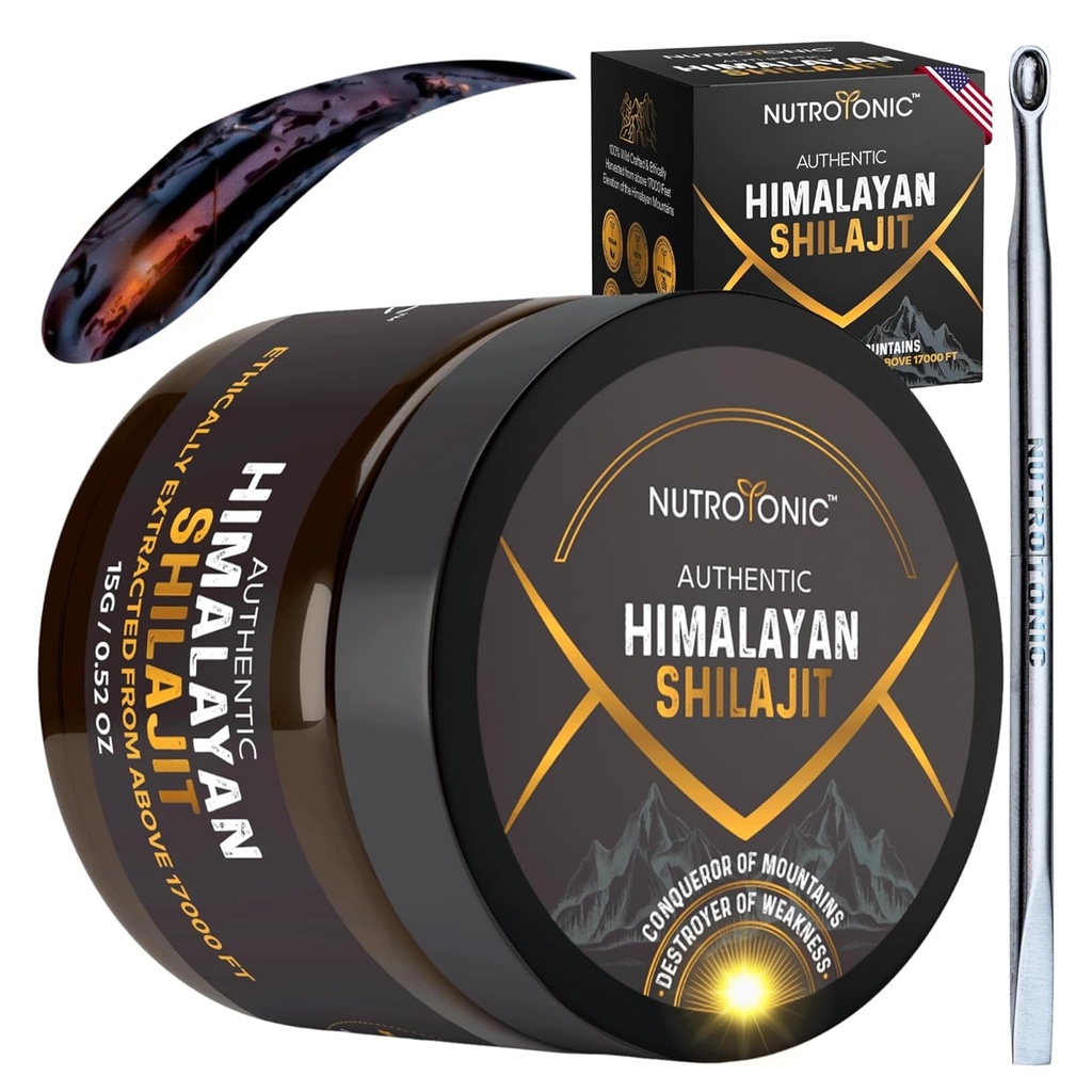 NutroTonic ® Autentyczny himalajski SHILAJIT ® 124; 60 Dni Suszone organiczne najbardziej potężne Premium Resin 124; Lab Tested for Safety Acid 124; Naturalne źródło kwasu Fulvic + 86% & Kwas Humiczny + 10%