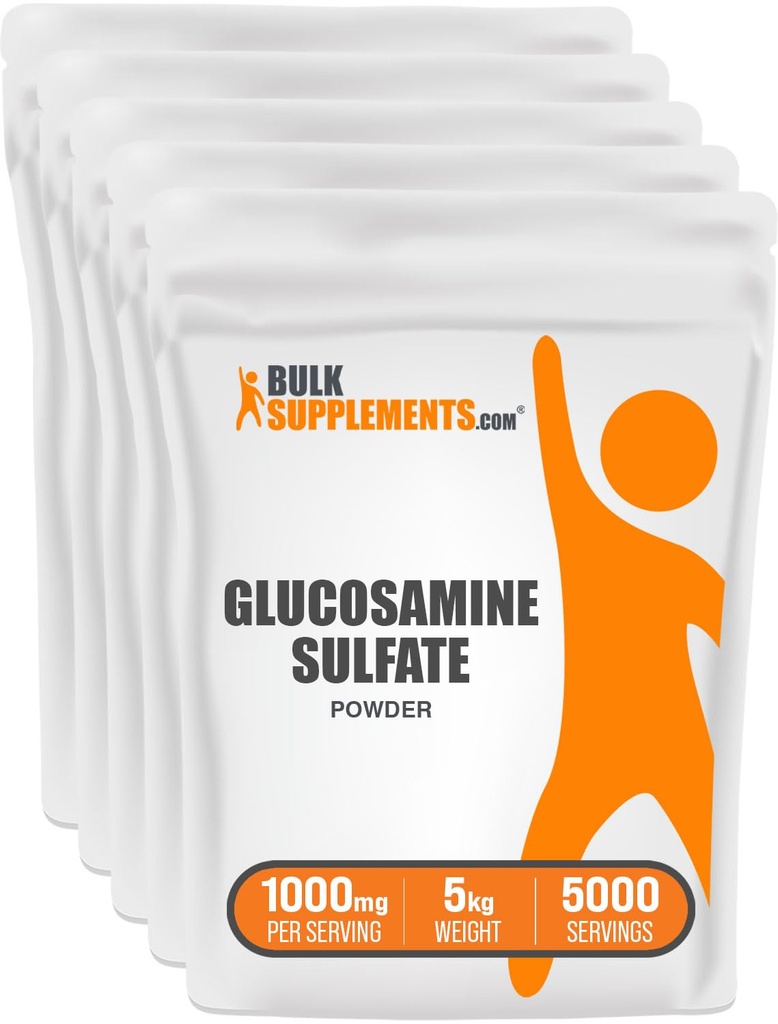 BulkSupplements.com Glukozamina siarczan w proszku - Suplement glukozaminy, Suplement Joint Supplement - Gluten Free, 1g per Serving, 1kg (Opakowanie po 5) (11 funtów)