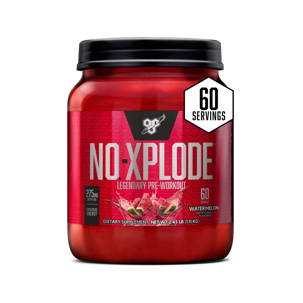 BSN N.O.-XPLODE Proszek do wstępnego treningu, Suplement energetyczny dla mężczyzn i kobiet z kreaturą i alaniną beta-alaniną, Flavor: arbuz, 60 Służenie