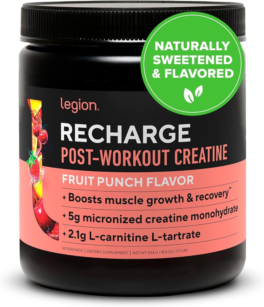 Legion Recharge Post Workout Supplement - All Natural Muscle Builder & Recovery Drink With Creatine Monhydrate. Naturalnie słodzone i pachnące, bezpieczne i zdrowe. 60 Sługi. (Owoce Punch, 60 Sług)