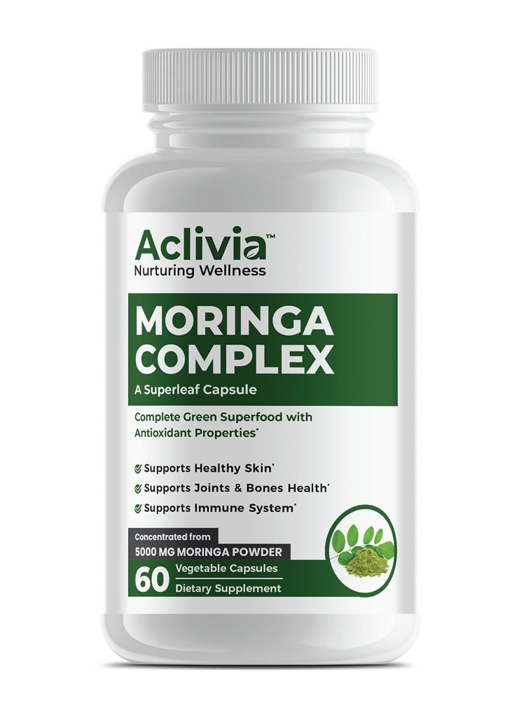 Moringa Complex - Maksymalna wytrzymałość Moringa Oleifera Leaf & Seed Supplement - Superfood kapsułki o właściwościach przeciwutleniających - 5000mg - 60 kapsułek