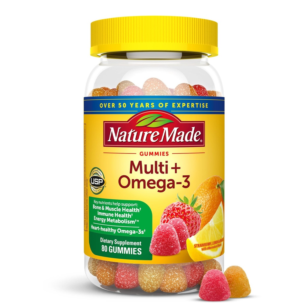 Nature Made Multivitamin + Omega-3, Multivitamin Gummies for Women and Men, Daily Nutritional Support, 80 Adult Gummy Vitamin & Minerals, 40 Day Supply