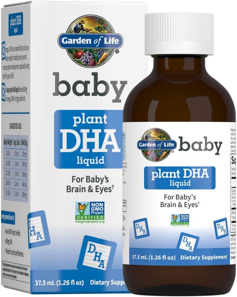 Ogród życia Baby DHA Drops, 600mg Omega 3 DHA Vegan for Baby 's Brain & Eyes from Vegetarian Friendly Plant Based Sources (No Fish Oil) for Babies & Toddlers, 37,5 ml (1.26 fl oz) Liquid
