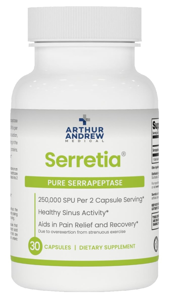Arthur Andrew Medical, Serretia, Serrapeptase Formuła dla mięśni i wsparcia zatok, 30 kapsułki