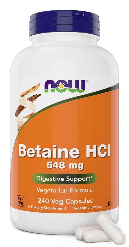 Teraz HCl Betaine 648mg 240 Kapsułki Veg (Opakowanie po 2) - Suplement Enzymów trawiennych - Wzmocniony z Pepsin Protaine dla wsparcia diety białka