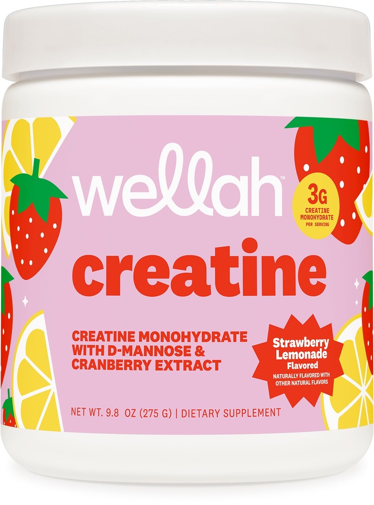 Wellah Creatine for Women - Monohydrat kreatora z ekstraktem Dandelion & Cranberry (50 Sług, Lemoniada truskawkowa)