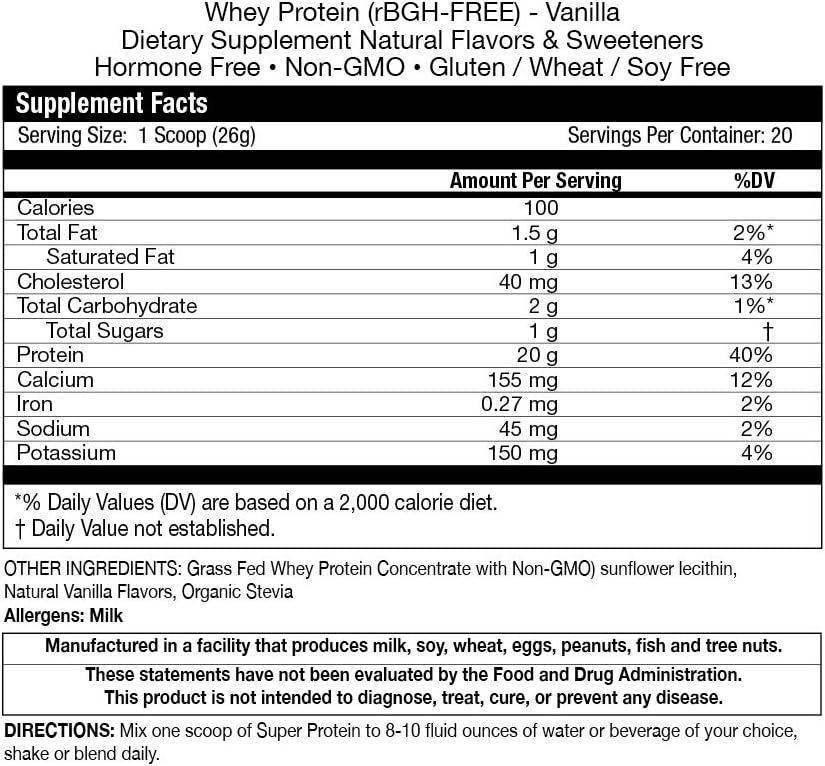 Fortifeye Super Nowa Zelandia Grass Fed Białko serwatki Vanilla Flavor, 20 Służenia, 1 Pack - Niedenaturowany Organic Grass Fed Białko serwatki proszku do treningu, Sport Nutrition & Poprawa układu immunologicznego