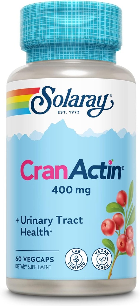 SOLARAY CranActin Cranberry Extract 400 mg - Suplementy żurawinowe dla kobiet i mężczyzn - Bladder i Urynary Tract Health Support with Witamina C - Wegan, 60- Day Guarantee (60 CT)