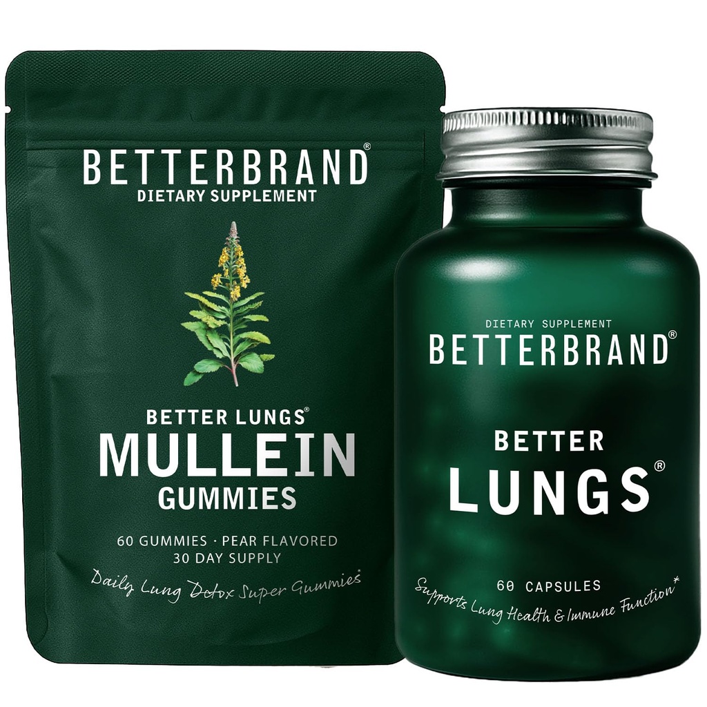 Betterbrand Better Lungs Health Pack - BetterLungs & Mullein Gummies - Kompletny pakiet odnowy oddechowej: BetterLungs & Mullein Gummies - 30 Day Supply