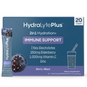 Hydralyte Electrolytes Plus Immunitet, Elderberry - Proszek do szybkiego nawadniania o niskiej zawartości cukru - Lekkie paczki proszku elektrolitów z 1000 mg witaminy C i 300 mg Elderberry (8oz Serve, 20 Count)