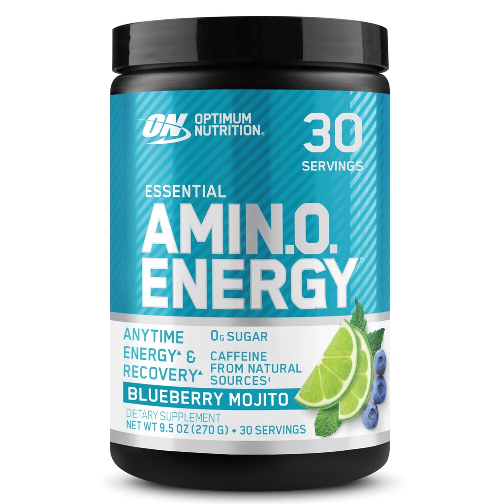 Optimum Nutrition Amino Energy - Wstępne ćwiczenia z zielonej herbaty, BCAA, Amino Acids, Keto Friendly, Green Coffee Extract, Energy Powder - Blueberry Mojito, 30 Servings (Packaging May Vary)