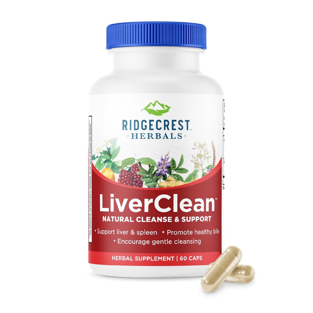 Ridgecrest Herbals IngelClean, Herbal Liver Supplement Supplement, Błogosławiony Thistle, Dandelion, Detox, Cleanse Support, Zdrowy Bile (60 Czapki, 30 Serv)