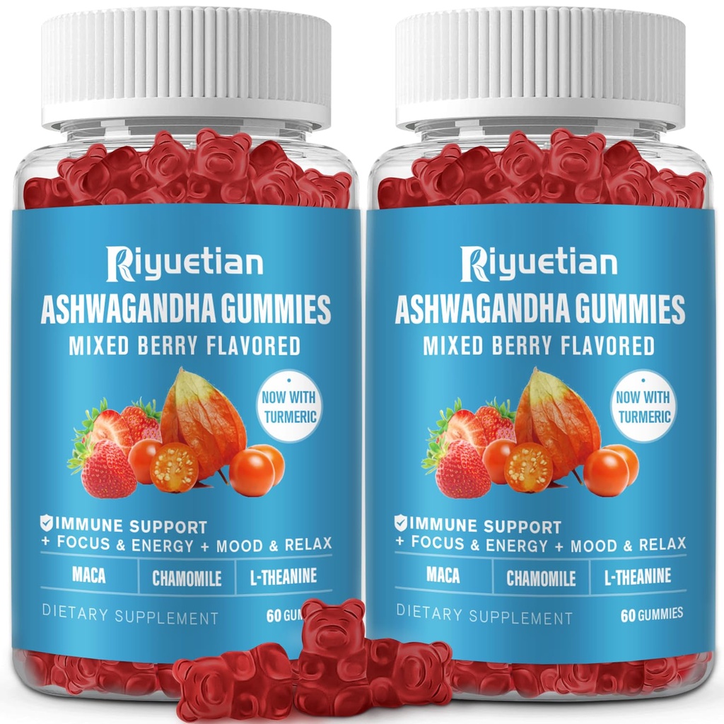Gummy Ashwagandha dla kobiet i mężczyzn - Wsparcie immunologiczne i zwiększona energia - Suplementy Ashwagandha dla mężczyzn i kobiet - Naturalny aromat truskawkowy (120 Count)