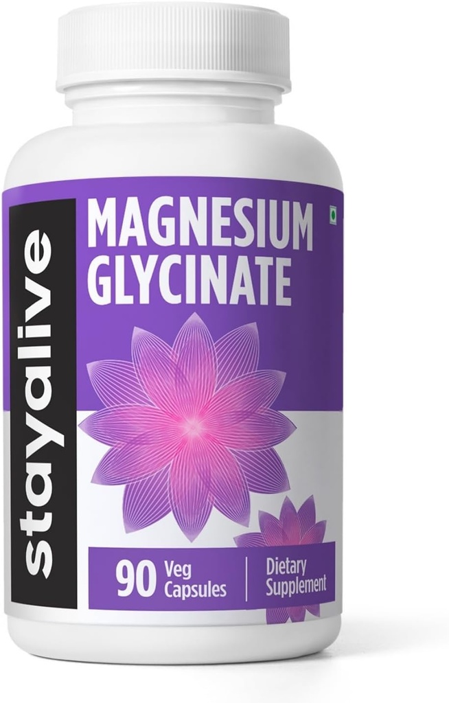 STAY ALIVE Chelatowany Glicynian magnezu 500 mg, Wysoka absorpcja, 90 Kapsułek, 100% Czysty Glicynian Proszek, Dodatkowa moc Suplement magnezu dla kobiet i mężczyzn, Non-GMO i gluten Free Pills