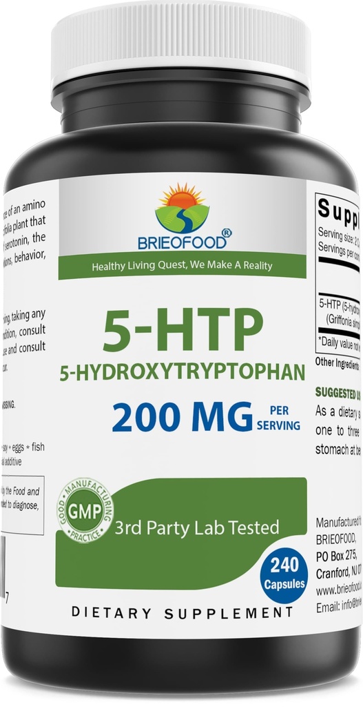 Brieofood 5- HTP 200mg per Serving - 240 Kapsułki - 5- Hydroksytryptofan dla Zdrowego Relaks - 3. strona Lab Tested