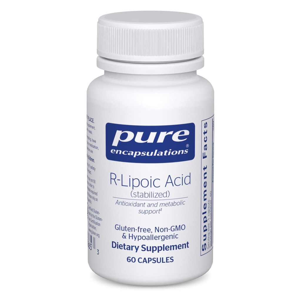 Czyste enkapsulacje kwasu R- lipoinowego (stabilizowanego) 124; Suplement hipoalergenny z wzmocnioną ochroną przeciwutleniaczy i wsparcia metabolicznego 124; 60 Kapsułki