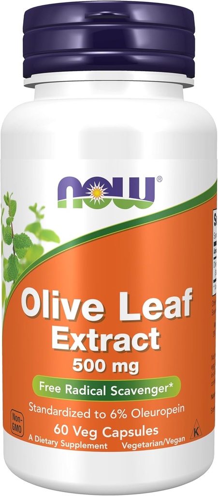 Teraz żywności Suplementy, Olive Leaf Extract 500 mg, Darmowy Radical Scavenger *, 60 kapsułki Veg