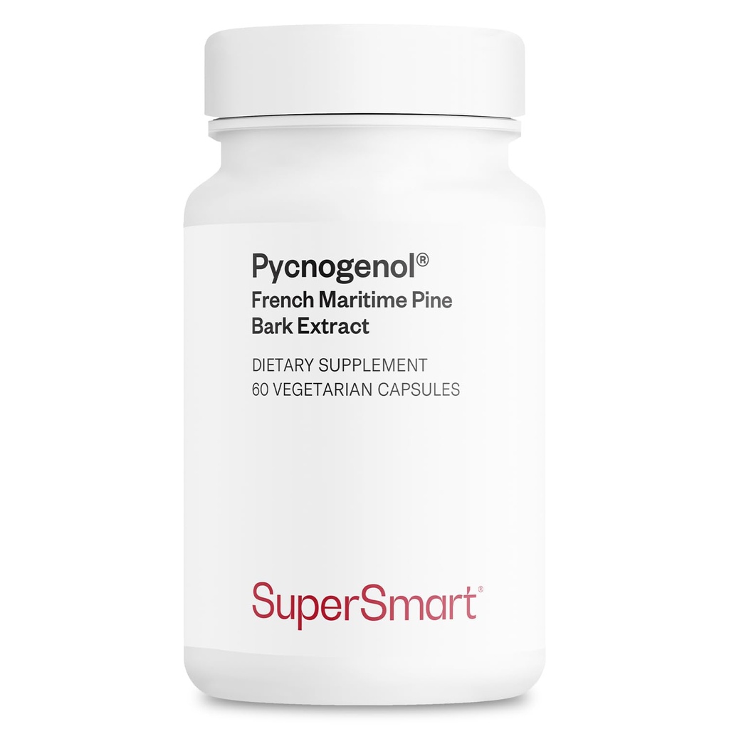 Supersmart - Pycnogenol 200mg na dzień (Opatentowany & Wysoko Biodostępny) - Ekstrakt French Maritime Pine Bark Baseball 124; Non- GMO & Gluten Free - 60 Kapsułki wegetariańskie