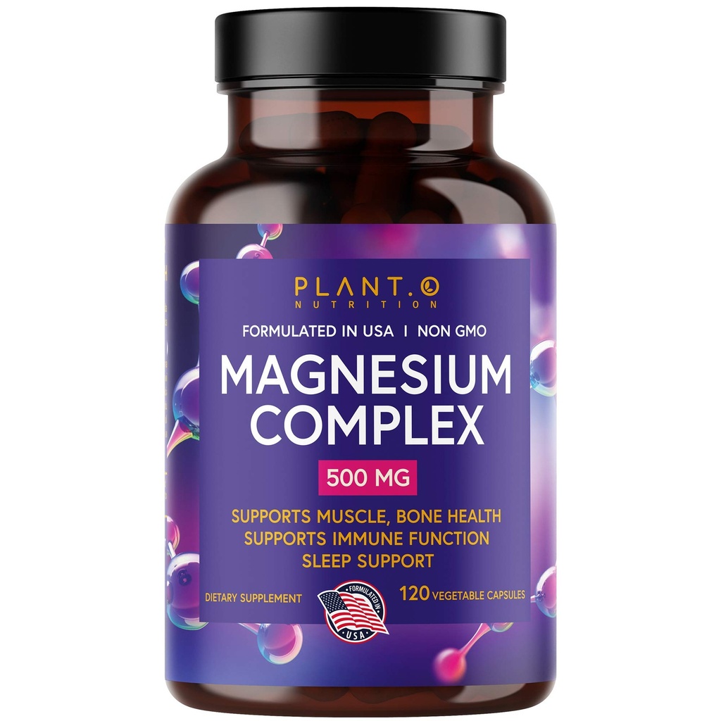 Plant.O Premium Suplement magnezu [Wegański tlenek i cytrat, 500mg] Wysoka Absorpcja Kompleks na sen, Spokój, Rozluźnienie mięśni, Natural Energy, Non-GMO 120 Kapsułki wegetariańskie