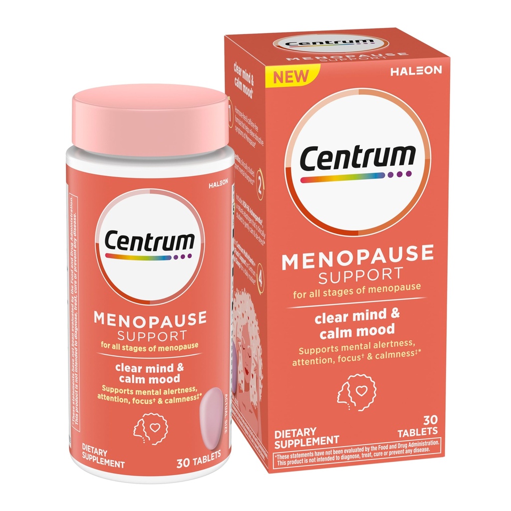 Centrum Clear Mind and Calm Mood Menopauza Support Tablets, z Clinically Studied enXtra, 30 Count