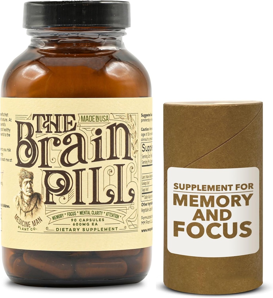 The Brain Pill 90 Kapsułki - Organic Brain Booster Supplement - Memory Pills for Brain w / Ginkgo Biloba Kapsułki, Lwie 's Mane & Sage - Brain Booster Supplement for Focus, Pamięć, Jasność, Energia