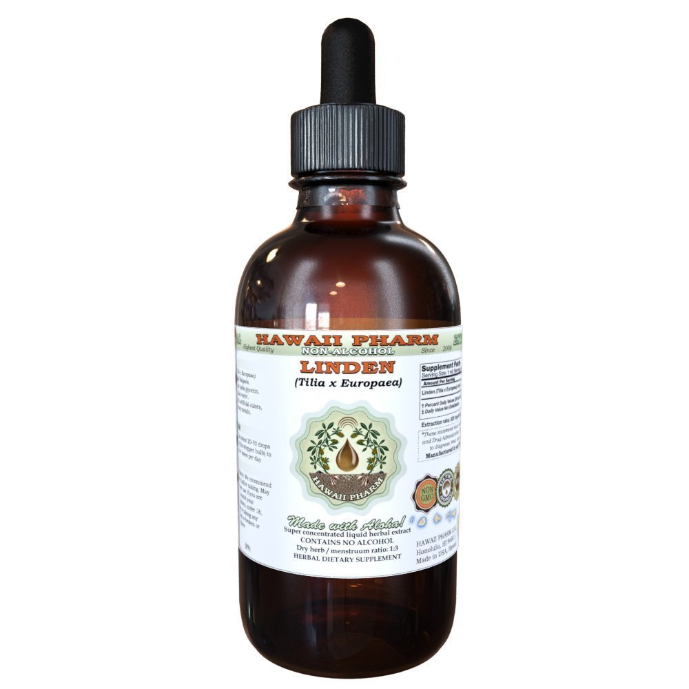 Hawaii Pharm Linden Alcohol-Free Liquid Extract, Professional Grade, Small Batch Linden (Tilia x Europaea) Dried Leaf and Flower Glycerite 2 oz