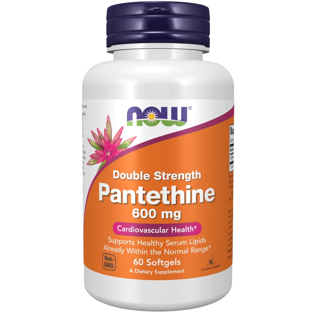 Teraz suplementy żywności, Pantetyna (Koenzym A Prekursor) 600 mg, podwójna moc, zdrowie układu krążenia *, 60 Softgels