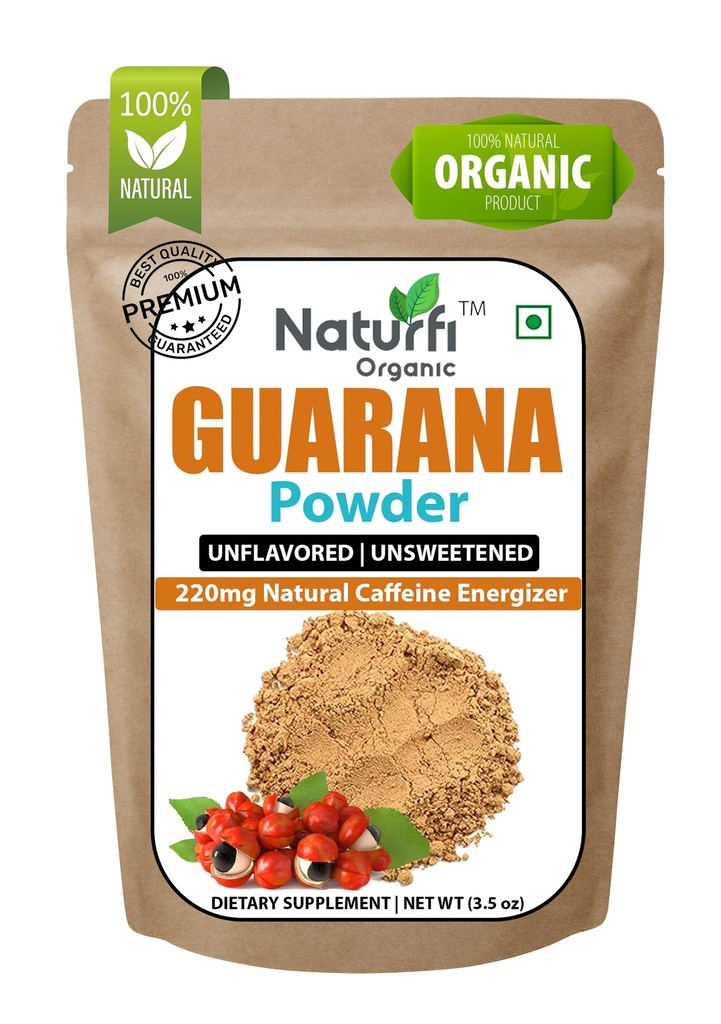 Organic Guarana Powder - 1,000 mg Per Serv | 100 Grams / 3.5 Oz | Brazilian Herbal Extract, Bulk Superfood, Coffee Substitute, Vegan Friendly