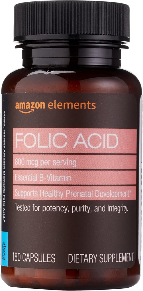 Elementy - Kwas foliowy, 800 µg na porcję, Tabletka, 180 Count, Opakowanie 1, Suplement diety dla kobiet do zdrowego rozwoju prenatalnego, 6 Miesiące dostaw