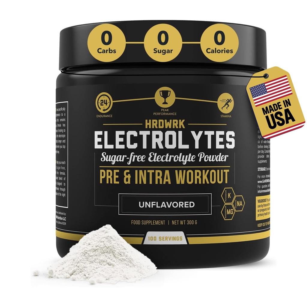 HRDWRK - Electrolytes Powder Keto Hydration Sugar Free with Magnezu, Potasu i Sodu - 100 Służenie 124; Wzmocnienie Endurance i zmniejszyć zmęczenie z tego suplementu elektrolitów - Maksymalne nawodnienie